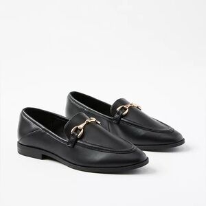 LOFT Black Horsebit Loafers with Gold Accent